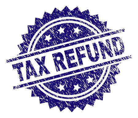 TAX REFUND stamp seal watermark with distress style. Blue vector rubber print of TAX REFUND tag with scratched texture.のイラスト素材