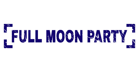 FULL MOON PARTY text seal print with grunge style. Text label is placed inside corners. Blue vector rubber print of FULL MOON PARTY with grunge texture.のイラスト素材