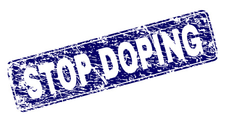 STOP DOPING stamp seal print with grunge style. Seal shape is a rounded rectangle with frame. Blue vector rubber print of STOP DOPING title with scratched style.のイラスト素材