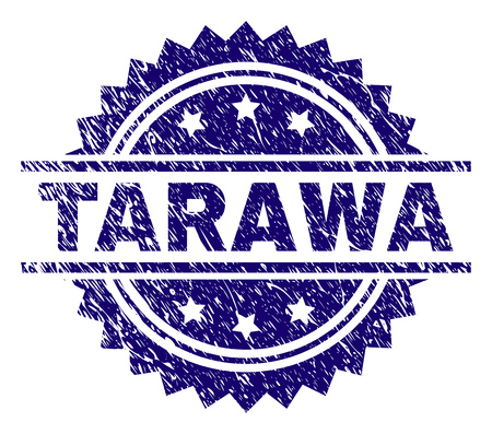 TARAWA stamp seal watermark with distress style. Blue vector rubber print of TARAWA text with retro texture.のイラスト素材