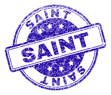 SAINT stamp seal watermark with distress texture. Designed with rounded rectangles and circles. Blue vector rubber print of SAINT text with corroded texture.のイラスト素材