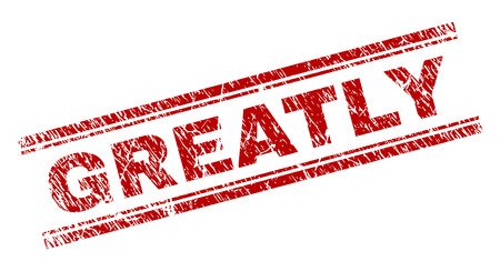 GREATLY seal print with grunge style. Red vector rubber print of GREATLY text with corroded texture. Text title is placed between double parallel lines.のイラスト素材