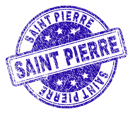 SAINT PIERRE stamp seal watermark with grunge texture. Designed with rounded rectangles and circles. Blue vector rubber print of SAINT PIERRE text with grunge texture.のイラスト素材