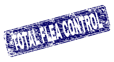 TOTAL FLEA CONTROL stamp seal print with distress style. Seal shape is a rounded rectangle with frame. Blue vector rubber print of TOTAL FLEA CONTROL label with dust style.のイラスト素材
