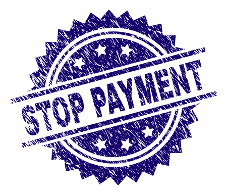 STOP PAYMENT stamp seal watermark with distress style. Blue vector rubber print of STOP PAYMENT label with unclean texture.のイラスト素材