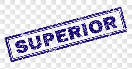 SUPERIOR stamp seal imprint with rubber print style and double framed rectangle shape. Stamp is placed on a transparent background. Blue vector rubber print of SUPERIOR text with unclean texture.のイラスト素材