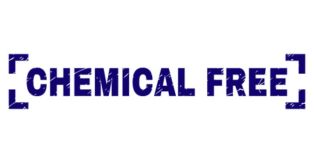 CHEMICAL FREE caption seal watermark with corroded texture. Text caption is placed between corners. Blue vector rubber print of CHEMICAL FREE with retro texture.のイラスト素材