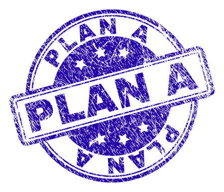 PLAN A stamp seal watermark with grunge texture. Designed with rounded rectangles and circles. Blue vector rubber print of PLAN A title with unclean texture.のイラスト素材