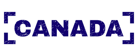 CANADA text seal stamp with corroded texture. Text title is placed inside corners. Blue vector rubber print of CANADA with unclean texture.のイラスト素材
