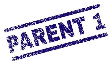 PARENT 1 seal imprint with grunge style. Blue vector rubber print of PARENT 1 title with grunge texture. Text title is placed between parallel lines.のイラスト素材