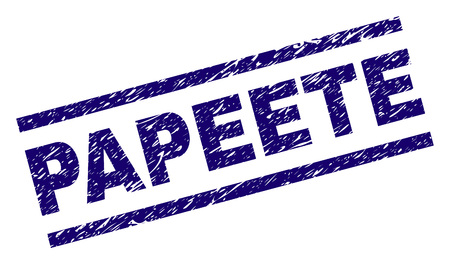 PAPEETE seal print with grunge style. Blue vector rubber print of PAPEETE text with dust texture. Text caption is placed between parallel lines.のイラスト素材