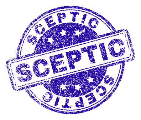 SCEPTIC stamp seal watermark with grunge style. Designed with rounded rectangles and circles. Blue vector rubber print of SCEPTIC text with grunge texture.のイラスト素材