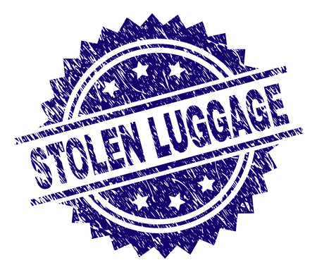 STOLEN LUGGAGE stamp seal watermark with distress style. Blue vector rubber print of STOLEN LUGGAGE tag with unclean texture.のイラスト素材