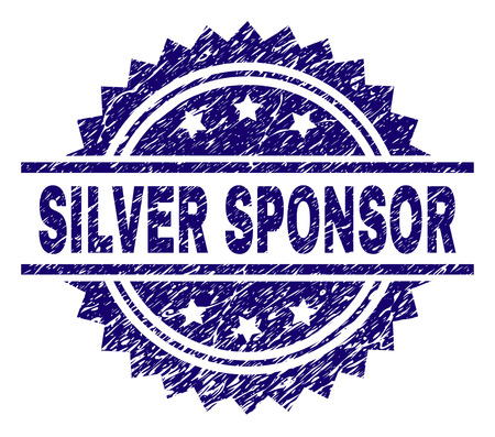 SILVER SPONSOR stamp seal watermark with distress style. Blue vector rubber print of SILVER SPONSOR label with dirty texture.のイラスト素材