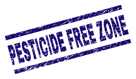PESTICIDE FREE ZONE seal print with grunge style. Blue vector rubber print of PESTICIDE FREE ZONE label with grunge texture. Text tag is placed between parallel lines.のイラスト素材