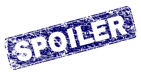 SPOILER stamp seal print with distress style. Seal shape is a rounded rectangle with frame. Blue vector rubber print of SPOILER caption with grunge style.のイラスト素材