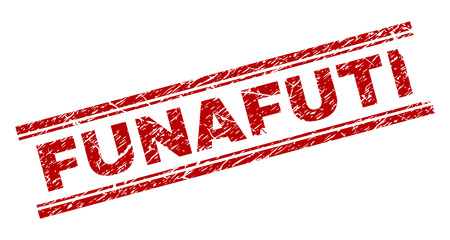 FUNAFUTI seal print with grunge texture. Red vector rubber print of FUNAFUTI label with retro texture. Text caption is placed between double parallel lines.のイラスト素材