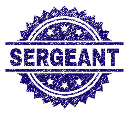 SERGEANT stamp seal watermark with distress style. Blue vector rubber print of SERGEANT title with corroded texture.のイラスト素材