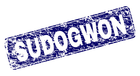 SUDOGWON stamp seal print with grunge style. Seal shape is a rounded rectangle with frame. Blue vector rubber print of SUDOGWON caption with dust style.のイラスト素材