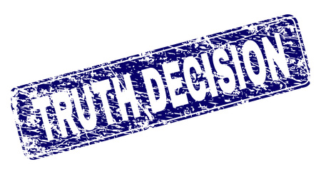 TRUTH DECISION stamp seal print with grunge texture. Seal shape is a rounded rectangle with frame. Blue vector rubber print of TRUTH DECISION label with grunge texture.のイラスト素材