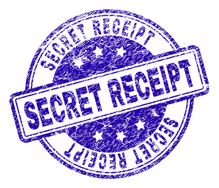 SECRET RECEIPT stamp seal imprint with grunge texture. Designed with rounded rectangles and circles. Blue vector rubber print of SECRET RECEIPT label with grunge texture.のイラスト素材