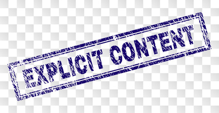 EXPLICIT CONTENT stamp seal watermark with rubber print style and double framed rectangle shape. Stamp is placed on a transparent background.のイラスト素材