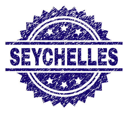 SEYCHELLES stamp seal watermark with distress style. Blue vector rubber print of SEYCHELLES text with dust texture.のイラスト素材