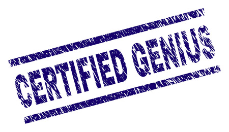 CERTIFIED GENIUS seal print with grunge style. Blue vector rubber print of CERTIFIED GENIUS text with grunge texture. Text label is placed between parallel lines.のイラスト素材