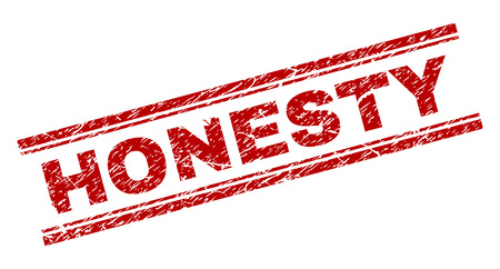 HONESTY seal print with grunge texture. Red vector rubber print of HONESTY title with grunge texture. Text caption is placed between double parallel lines.のイラスト素材