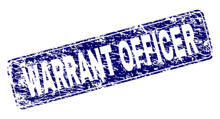 WARRANT OFFICER stamp seal watermark with grunge texture. Seal shape is a rounded rectangle with frame. Blue vector rubber print of WARRANT OFFICER text with grunge texture.のイラスト素材