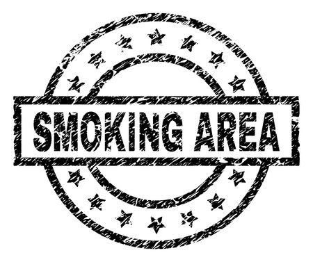 SMOKING AREA stamp seal watermark with distress style. Designed with rectangle, circles and stars. Black vector rubber print of SMOKING AREA label with grunge texture.のイラスト素材