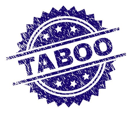 TABOO stamp seal watermark with distress style. Blue vector rubber print of TABOO title with dust texture.のイラスト素材