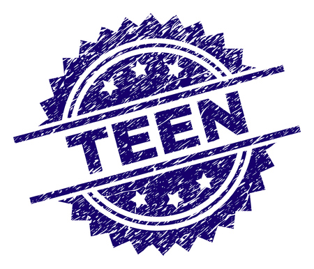 TEEN stamp seal watermark with distress style. Blue vector rubber print of TEEN title with dirty texture.のイラスト素材