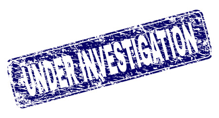 UNDER INVESTIGATION stamp seal print with distress style. Seal shape is a rounded rectangle with frame. Blue vector rubber print of UNDER INVESTIGATION caption with dust style.のイラスト素材