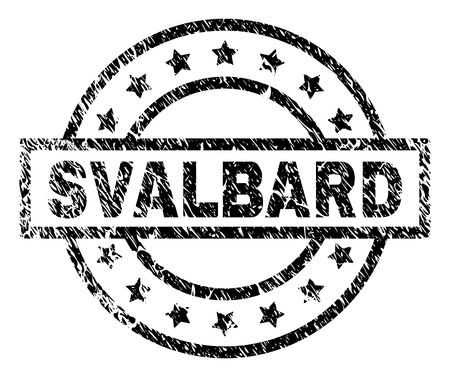 SVALBARD stamp seal watermark with distress style. Designed with rectangle, circles and stars. Black vector rubber print of SVALBARD title with scratched texture.のイラスト素材