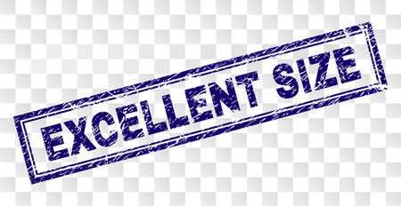 EXCELLENT SIZE stamp seal print with scratched style and double framed rectangle shape. Stamp is placed on a transparent background. Blue vector rubber print of EXCELLENT SIZE text with dirty texture.のイラスト素材