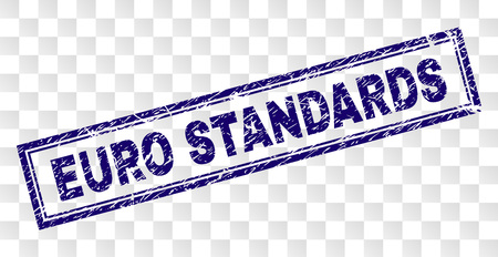 EURO STANDARDS stamp seal print with corroded style and double framed rectangle shape. Stamp is placed on a transparent background.のイラスト素材
