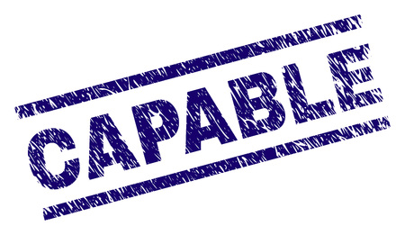 CAPABLE seal print with grunge style. Blue vector rubber print of CAPABLE tag with corroded texture. Text title is placed between parallel lines.のイラスト素材