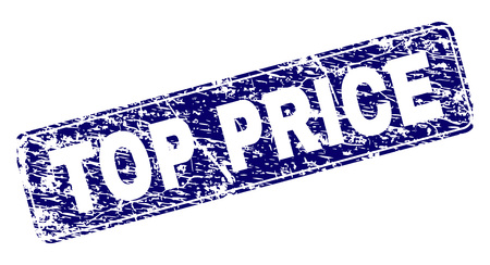 TOP PRICE stamp seal print with distress style. Seal shape is a rounded rectangle with frame. Blue vector rubber print of TOP PRICE caption with unclean style.のイラスト素材