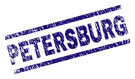 PETERSBURG seal print with grunge style. Blue vector rubber print of PETERSBURG label with dirty texture. Text label is placed between parallel lines.のイラスト素材