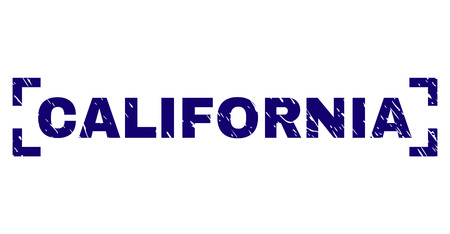CALIFORNIA text seal watermark with grunge texture. Text caption is placed between corners. Blue vector rubber print of CALIFORNIA with corroded texture.のイラスト素材