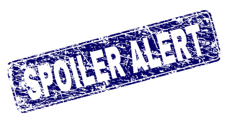 SPOILER ALERT stamp seal imprint with grunge style. Seal shape is a rounded rectangle with frame. Blue vector rubber print of SPOILER ALERT title with grunge style.のイラスト素材