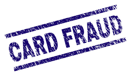 CARD FRAUD seal print with grunge style. Blue vector rubber print of CARD FRAUD text with dirty texture. Text label is placed between parallel lines.のイラスト素材