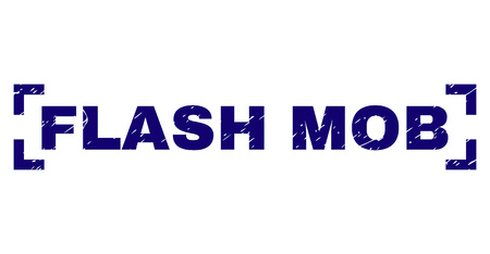 FLASH MOB text seal print with distress style. Text label is placed inside corners. Blue vector rubber print of FLASH MOB with corroded texture.のイラスト素材