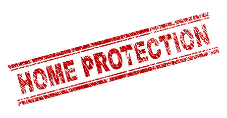 HOME PROTECTION seal imprint with grunge style. Red vector rubber print of HOME PROTECTION label with grunge texture. Text label is placed between double parallel lines.のイラスト素材