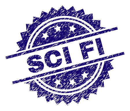 SCI FI stamp seal watermark with distress style. Blue vector rubber print of SCI FI caption with dust texture.のイラスト素材