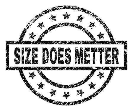SIZE DOES METTER stamp seal watermark with distress style. Designed with rectangle, circles and stars. Black vector rubber print of SIZE DOES METTER text with dust texture.のイラスト素材