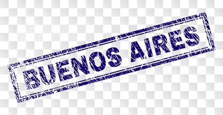 BUENOS AIRES stamp seal watermark with rubber print style and double framed rectangle shape. Stamp is placed on a transparent background.のイラスト素材