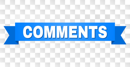 COMMENTS text on a ribbon. Designed with white caption and blue tape. Vector banner with COMMENTS tag on a transparent background.のイラスト素材