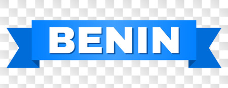 BENIN text on a ribbon. Designed with white title and blue stripe. Vector banner with BENIN tag on a transparent background.のイラスト素材